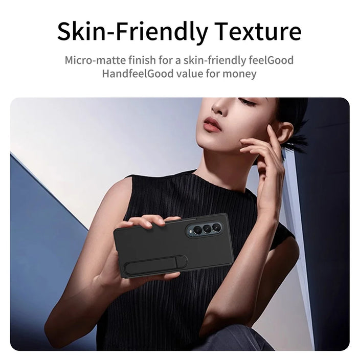 For Samsung Galaxy Z Fold4 5G Case Kickstand PC Phone Cover with Alloy Lens Ring - Black - 2