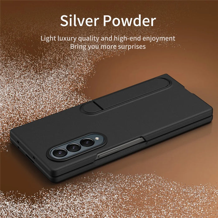 For Samsung Galaxy Z Fold4 5G Case Kickstand PC Phone Cover with Alloy Lens Ring - Black - 3