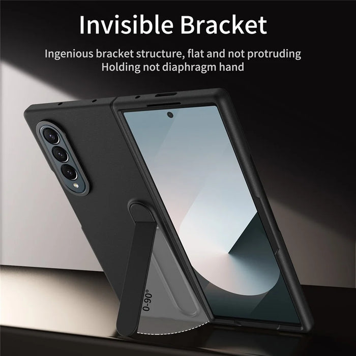 For Samsung Galaxy Z Fold4 5G Case Kickstand PC Phone Cover with Alloy Lens Ring - Black - 4