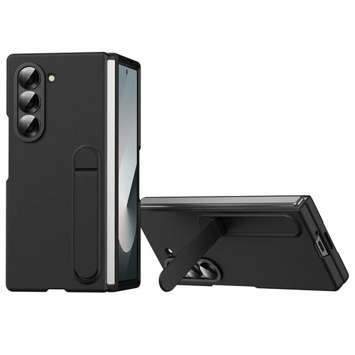 For Samsung Galaxy Z Fold6 5G Case Kickstand PC Phone Cover with Alloy Lens Ring - Black - 1