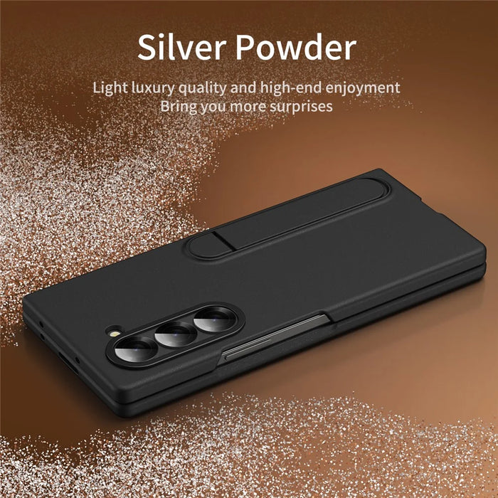 For Samsung Galaxy Z Fold6 5G Case Kickstand PC Phone Cover with Alloy Lens Ring - Black - 3