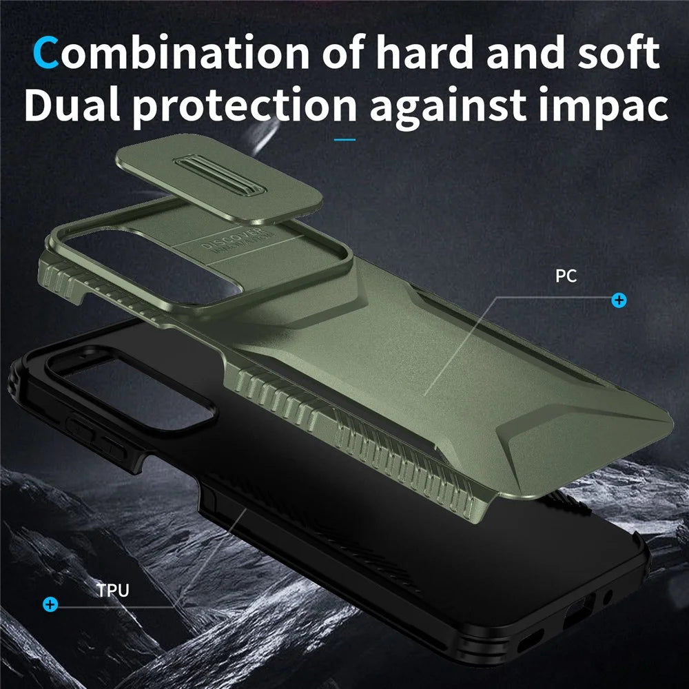 For Samsung Galaxy A16 5G / A16 4G Case Camshield TPU+PC Phone Cover Non-Slip Side Edge - Green - 6