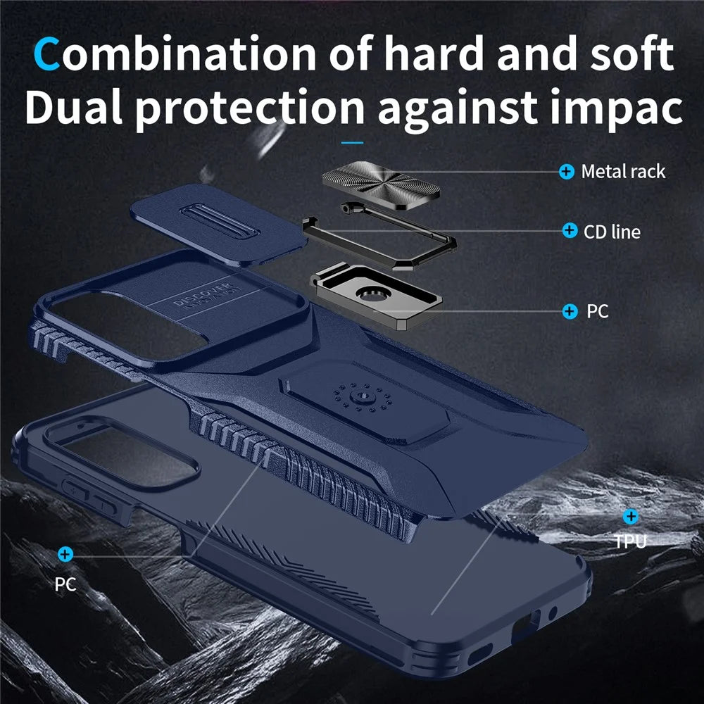 For Samsung Galaxy A16 5G / A16 4G Case Camshield Kickstand TPU+PC Anti-Slip Phone Cover - Blue - 3