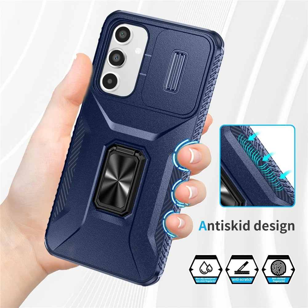 For Samsung Galaxy A16 5G / A16 4G Case Camshield Kickstand TPU+PC Anti-Slip Phone Cover - Blue - 5