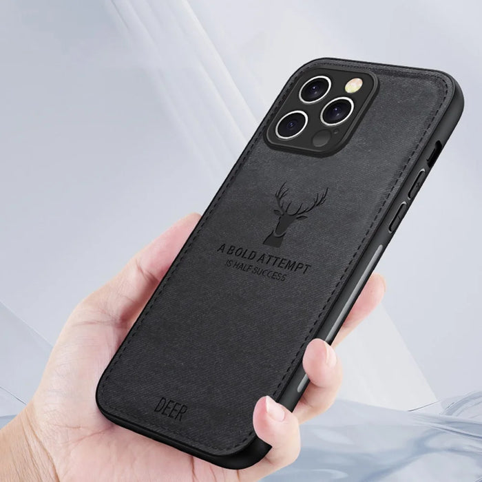For iPhone 16 Pro Case Deer Pattern Cloth Texture PU Leather Hybrid Phone Cover - Blue - 3