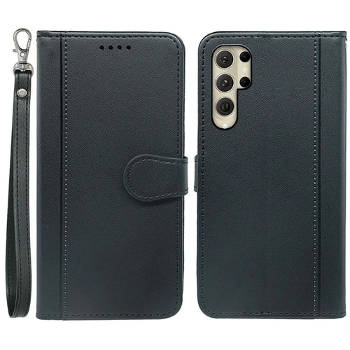 For Samsung Galaxy S25 Ultra Wallet Case Magnetic Snap Leather Phone Cover with Strap - Black - 1