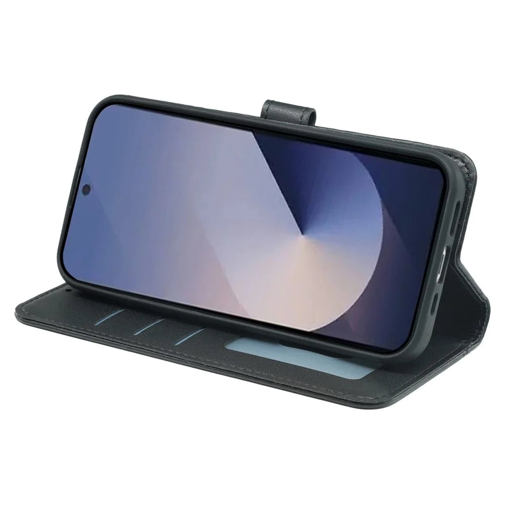 For Samsung Galaxy S25 Ultra Wallet Case Magnetic Snap Leather Phone Cover with Strap - Black - 3