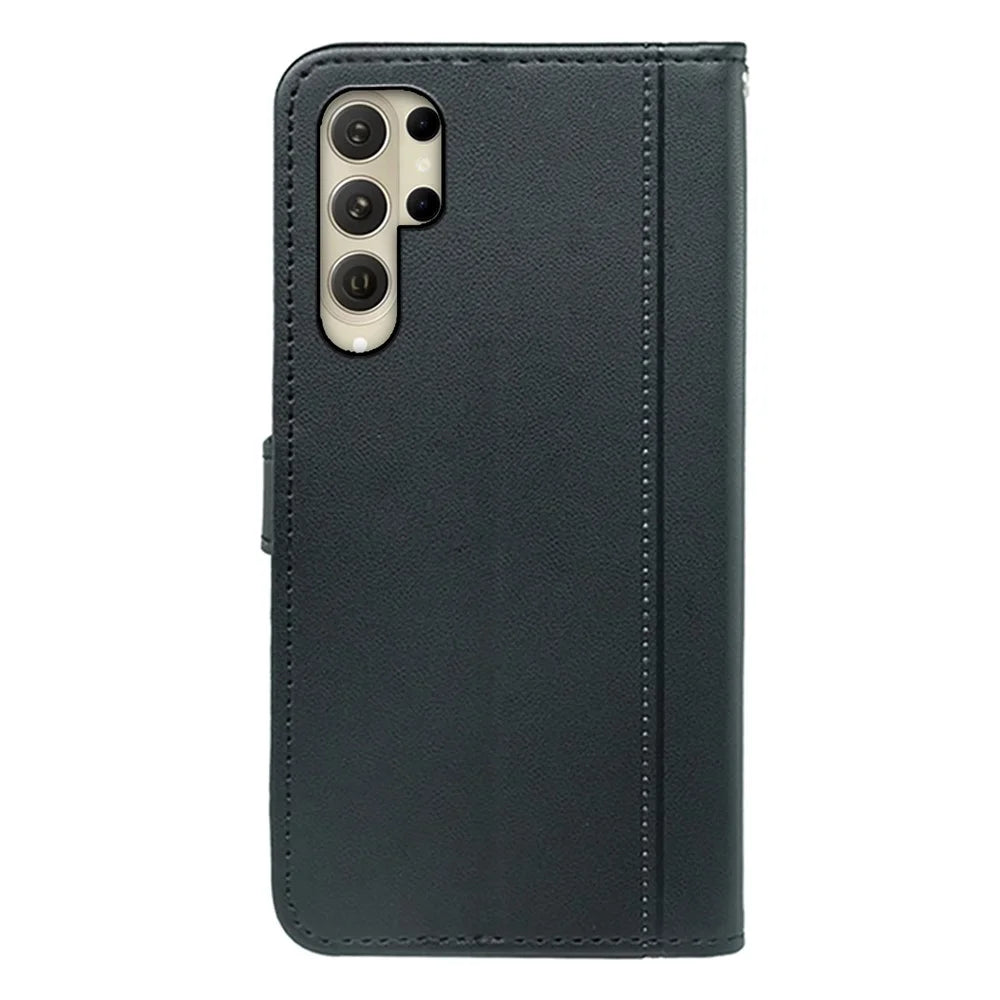 For Samsung Galaxy S25 Ultra Wallet Case Magnetic Snap Leather Phone Cover with Strap - Black - 6