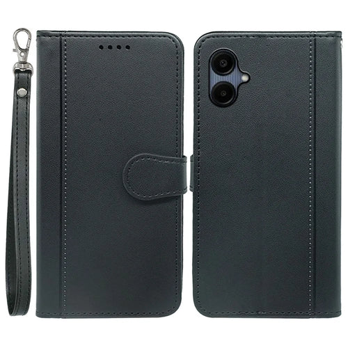For Samsung Galaxy A06 4G Wallet Case Magnetic Snap Leather Phone Cover with Strap - Black - 1