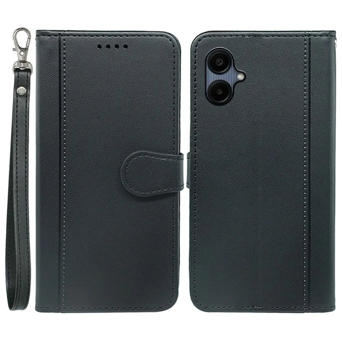 For Samsung Galaxy A06 4G Wallet Case Magnetic Snap Leather Phone Cover with Strap - Black - 1