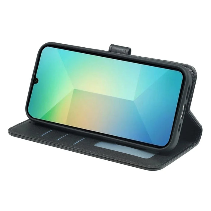For Samsung Galaxy A06 4G Wallet Case Magnetic Snap Leather Phone Cover with Strap - Black - 3