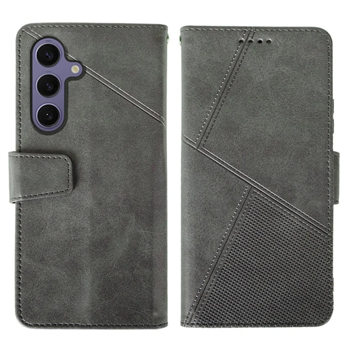 IDEWEI For Samsung Galaxy S25 Case Leather Wallet Phone Cover Stand Calf Texture - Grey - 1