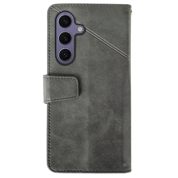 IDEWEI For Samsung Galaxy S25 Case Leather Wallet Phone Cover Stand Calf Texture - Grey - 5