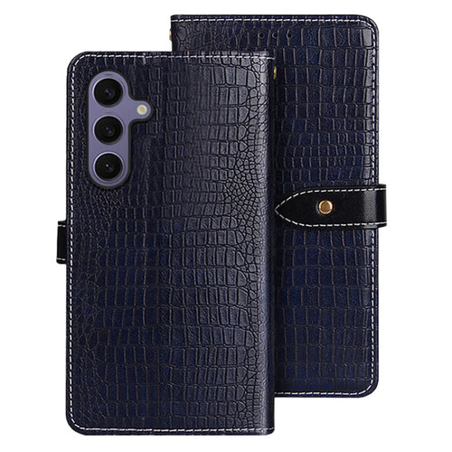 IDEWEI For Samsung Galaxy S25 Case Crocodile Texture PU Leather Flip Phone Cover - Blue - 1
