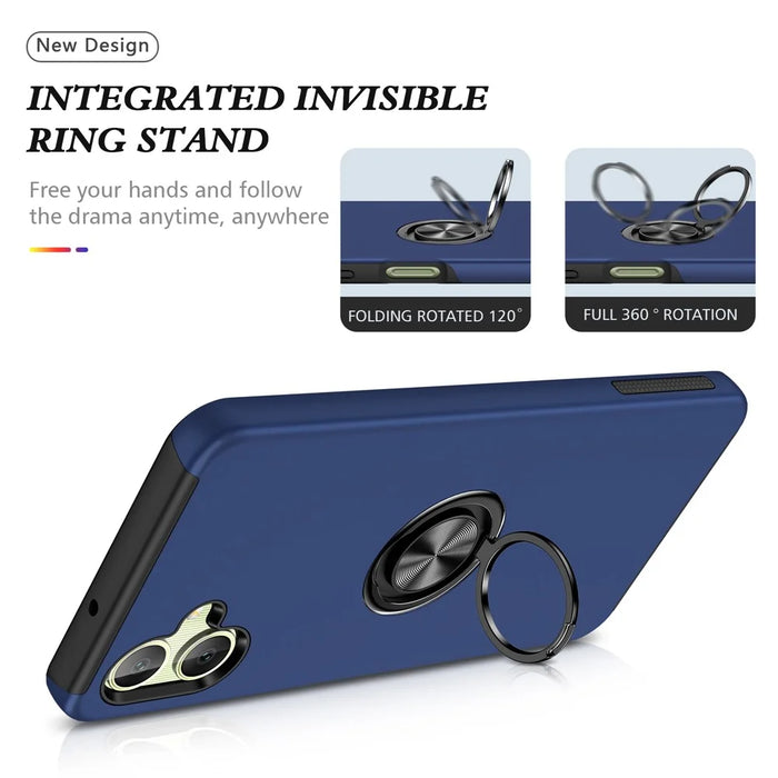 For Samsung Galaxy A06 4G Case PC+TPU Phone Cover with Rotatable Ring Holder - Blue - 2