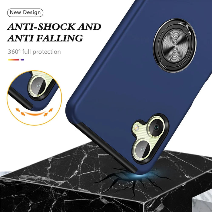 For Samsung Galaxy A06 4G Case PC+TPU Phone Cover with Rotatable Ring Holder - Blue - 4