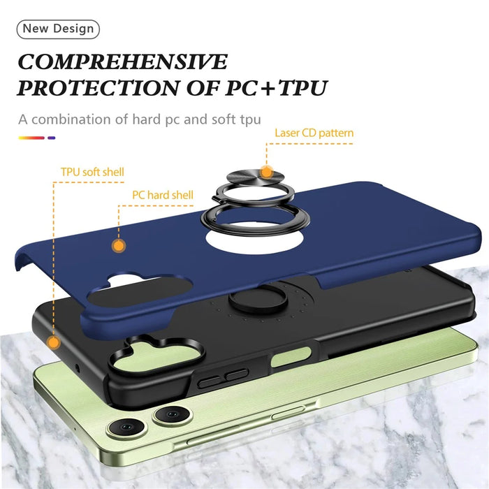 For Samsung Galaxy A06 4G Case PC+TPU Phone Cover with Rotatable Ring Holder - Blue - 5
