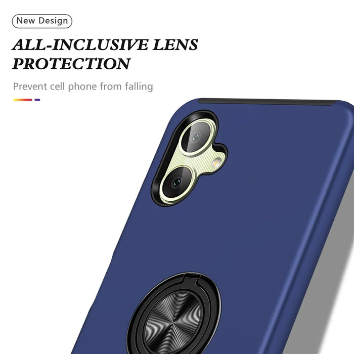 For Samsung Galaxy A06 4G Case PC+TPU Phone Cover with Rotatable Ring Holder - Blue - 7