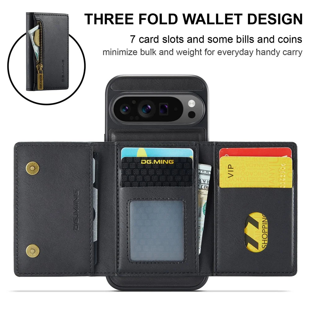 DG.MING M5 Series For Google Pixel 9 Pro XL Case Detachable Magnetic Leather Phone Cover with Card Slots - Black - 5