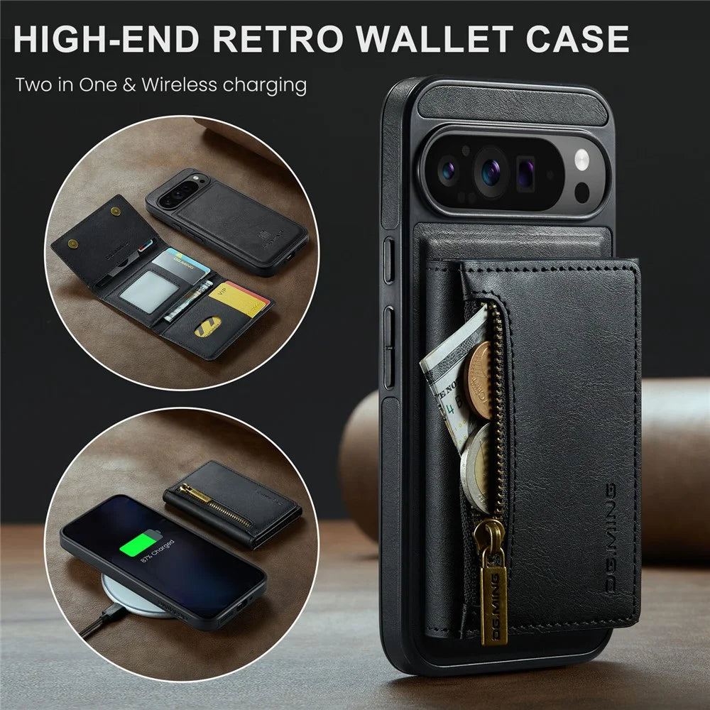 DG.MING M5 Series For Google Pixel 9 Pro XL Case Detachable Magnetic Leather Phone Cover with Card Slots - Black - 6