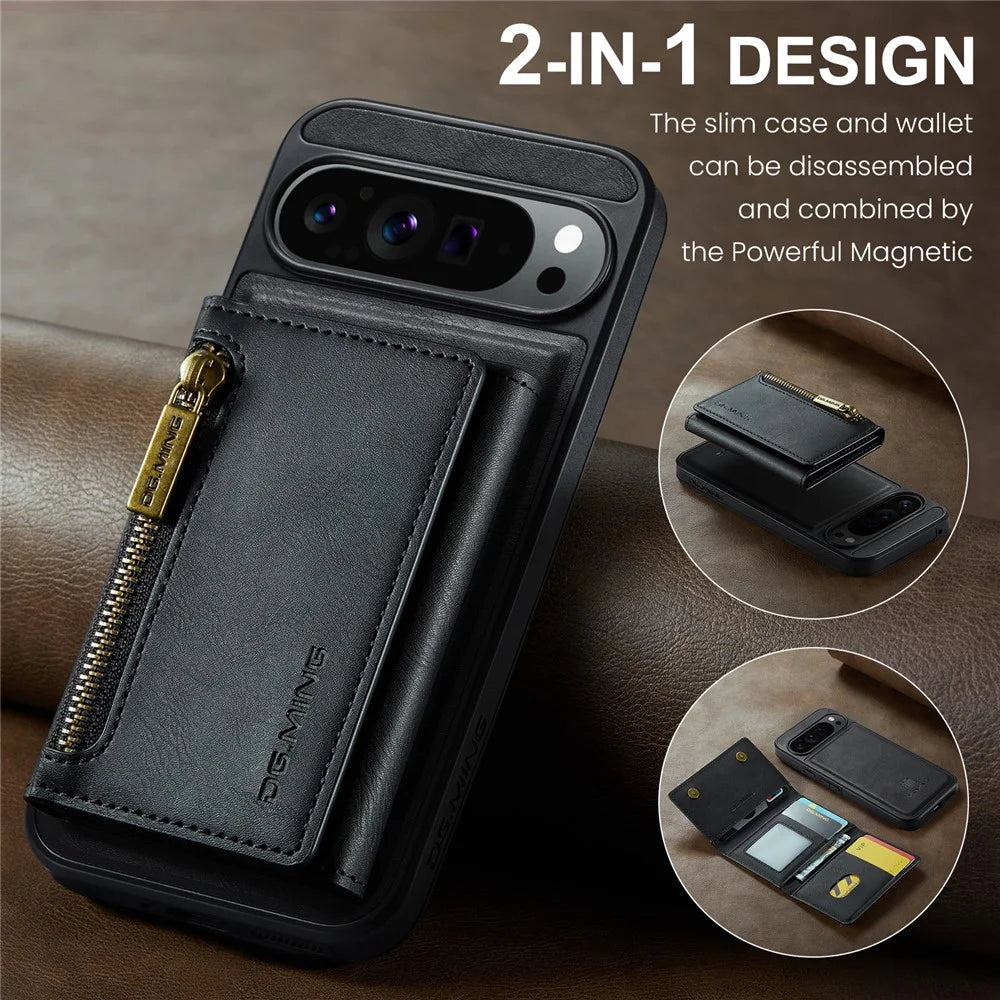 DG.MING M5 Series For Google Pixel 9 Pro XL Case Detachable Magnetic Leather Phone Cover with Card Slots - Black - 7