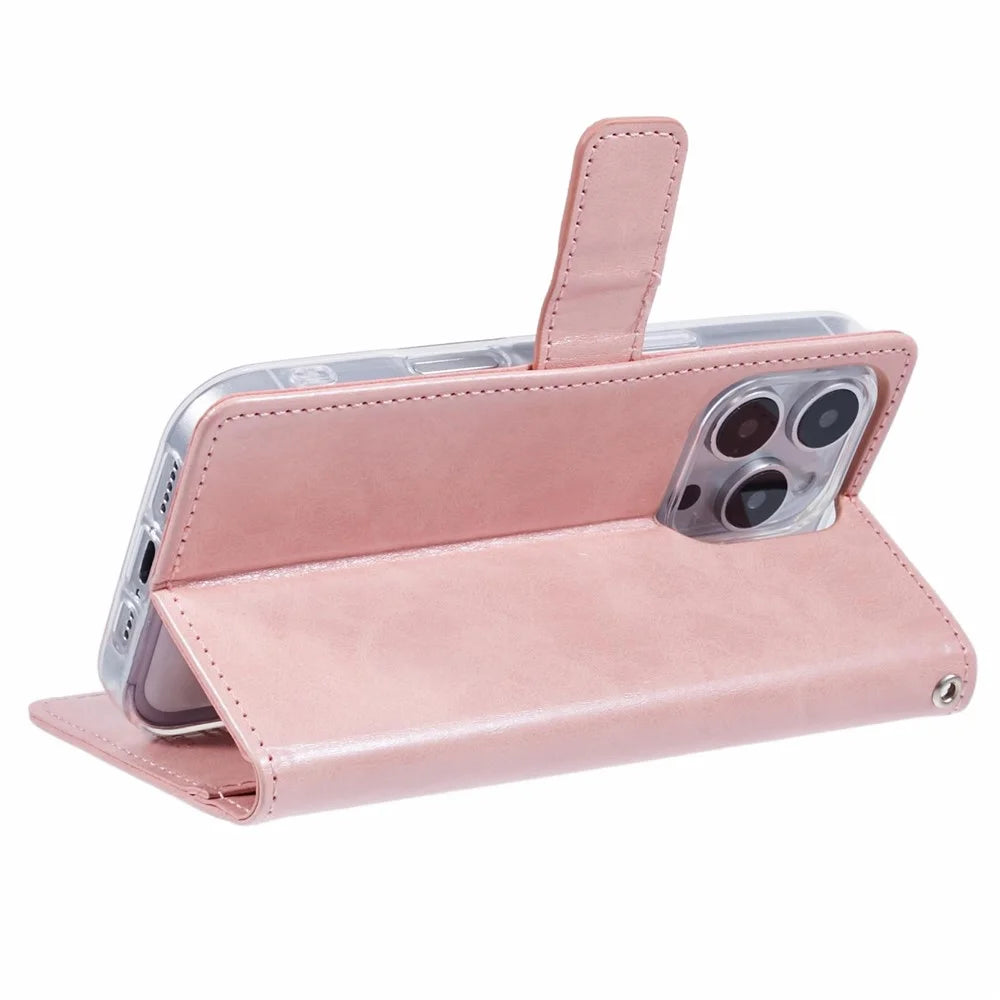 MERCURY GOOSPERY Blue Moon For iPhone 16 Pro Max Case Stand Full Protection Leather Phone Cover - Pink - 4