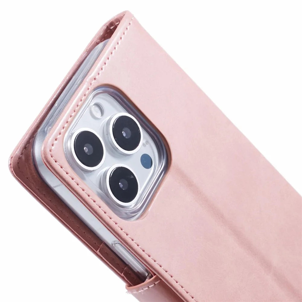 MERCURY GOOSPERY Blue Moon For iPhone 16 Pro Max Case Stand Full Protection Leather Phone Cover - Pink - 7