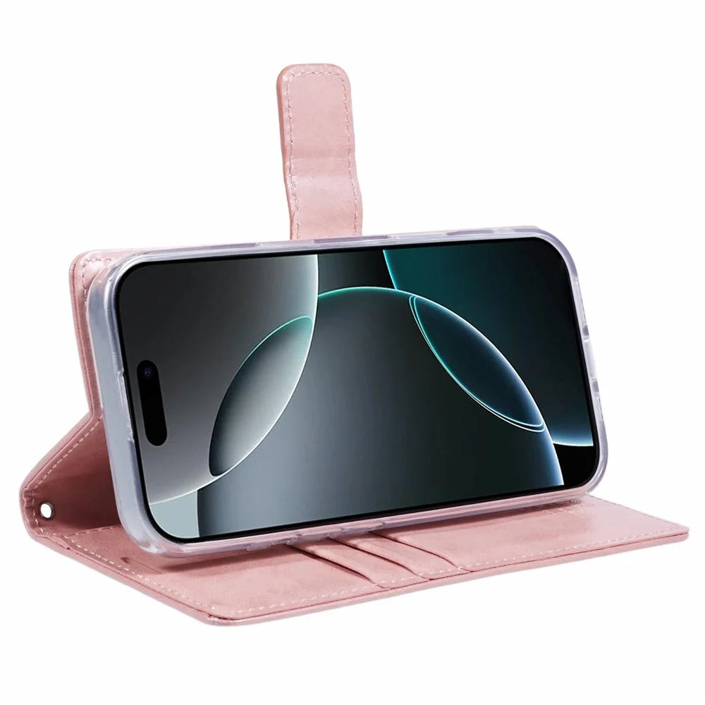 MERCURY GOOSPERY Blue Moon For iPhone 16 Plus Case Stand Full Protection Leather Phone Cover - Pink - 3