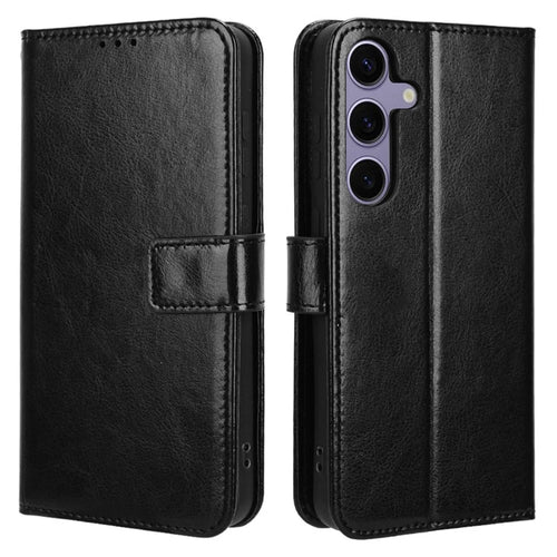 For Samsung Galaxy S24 FE Case Crazy Horse Texture PU Leather Phone Wallet Cover - Black - 1