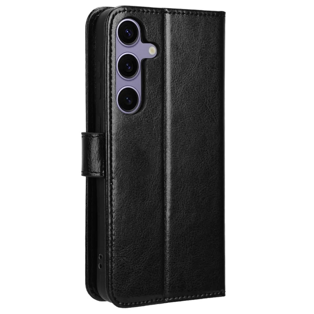 For Samsung Galaxy S24 FE Case Crazy Horse Texture PU Leather Phone Wallet Cover - Black - 6