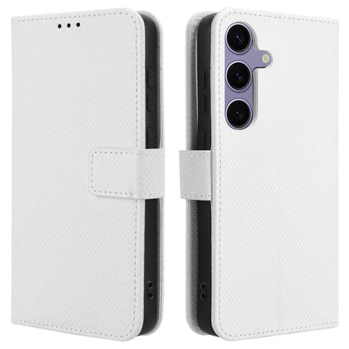 For Samsung Galaxy S24 FE Case PU Leather Diamond Texture Wallet Phone Cover - White - 1