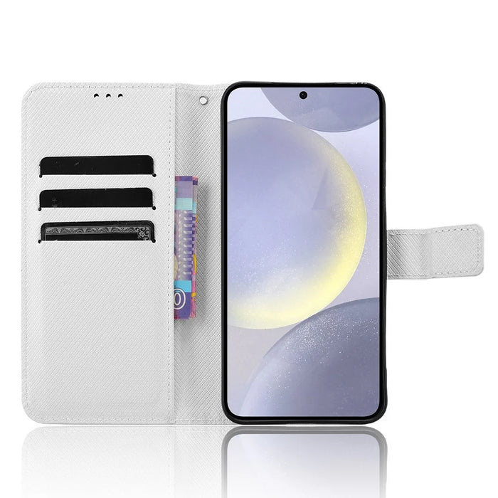 For Samsung Galaxy S24 FE Case PU Leather Diamond Texture Wallet Phone Cover - White - 2