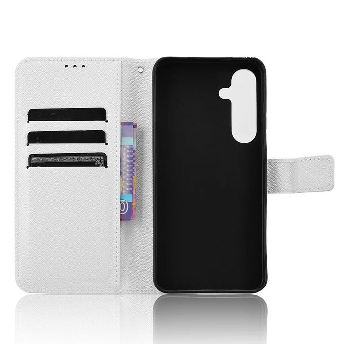 For Samsung Galaxy S24 FE Case PU Leather Diamond Texture Wallet Phone Cover - White - 4