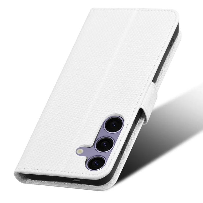For Samsung Galaxy S24 FE Case PU Leather Diamond Texture Wallet Phone Cover - White - 5