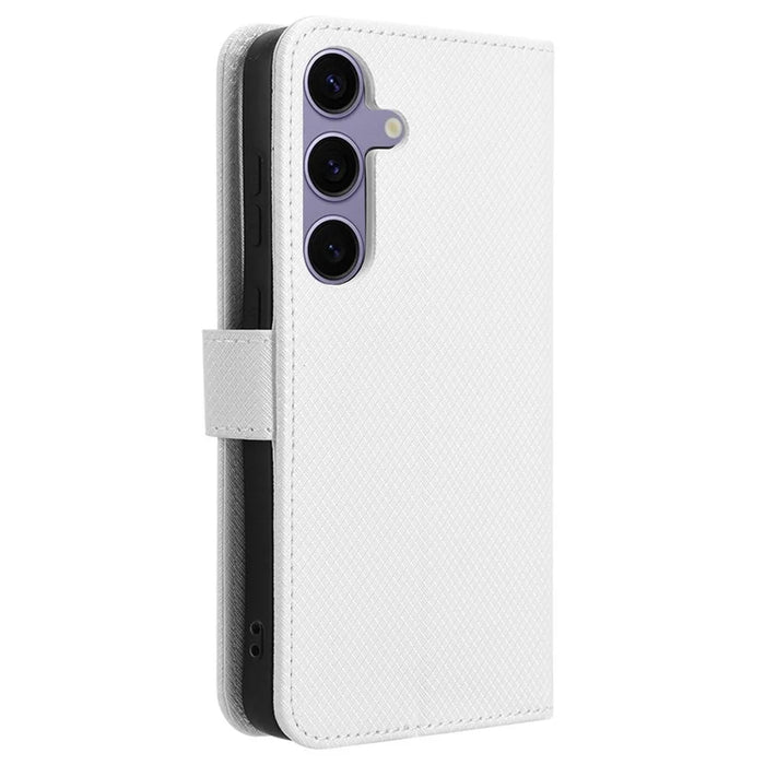 For Samsung Galaxy S24 FE Case PU Leather Diamond Texture Wallet Phone Cover - White - 7