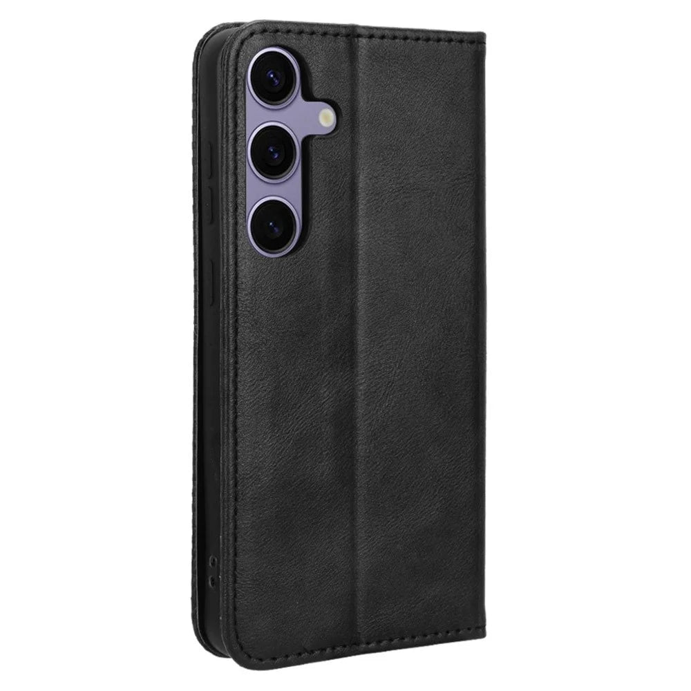 For Samsung Galaxy S24 FE Leather Case Wallet Stand Retro Texture Phone Cover - Black - 7