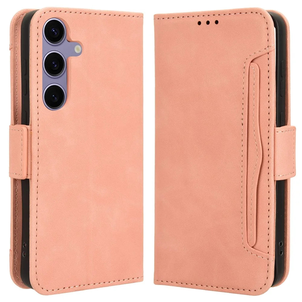 For Samsung Galaxy S24 FE Leather Case Phone Wallet Cover with Multiple Card Slots - Pink - 1