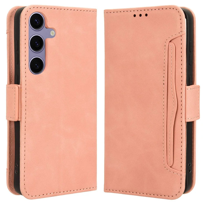 For Samsung Galaxy S24 FE Leather Case Phone Wallet Cover with Multiple Card Slots - Pink - 1