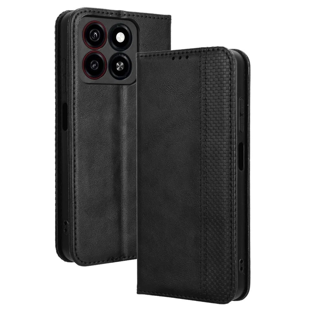 For ZTE Blade A35 / A55 Leather Case Wallet Stand Retro Texture Phone Cover - Black - 1
