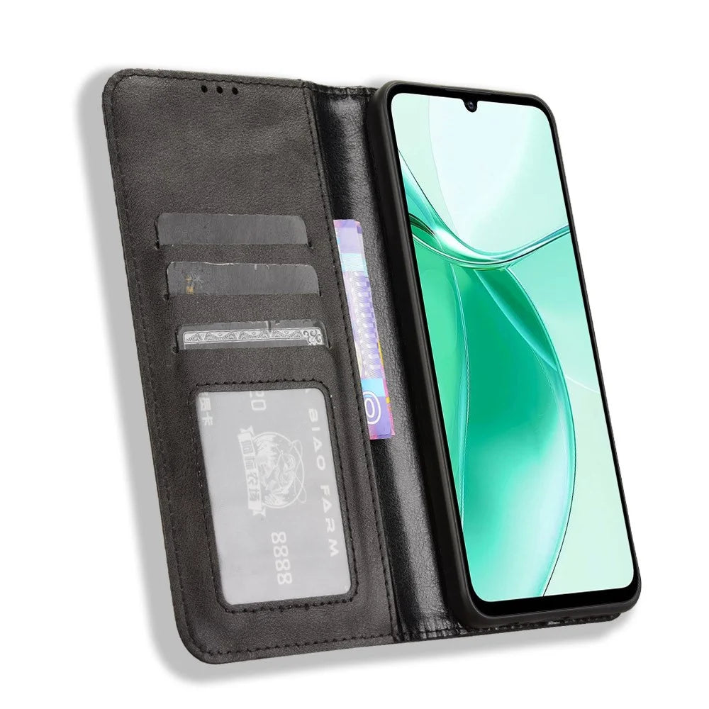 For ZTE Blade A35 / A55 Leather Case Wallet Stand Retro Texture Phone Cover - Black - 2