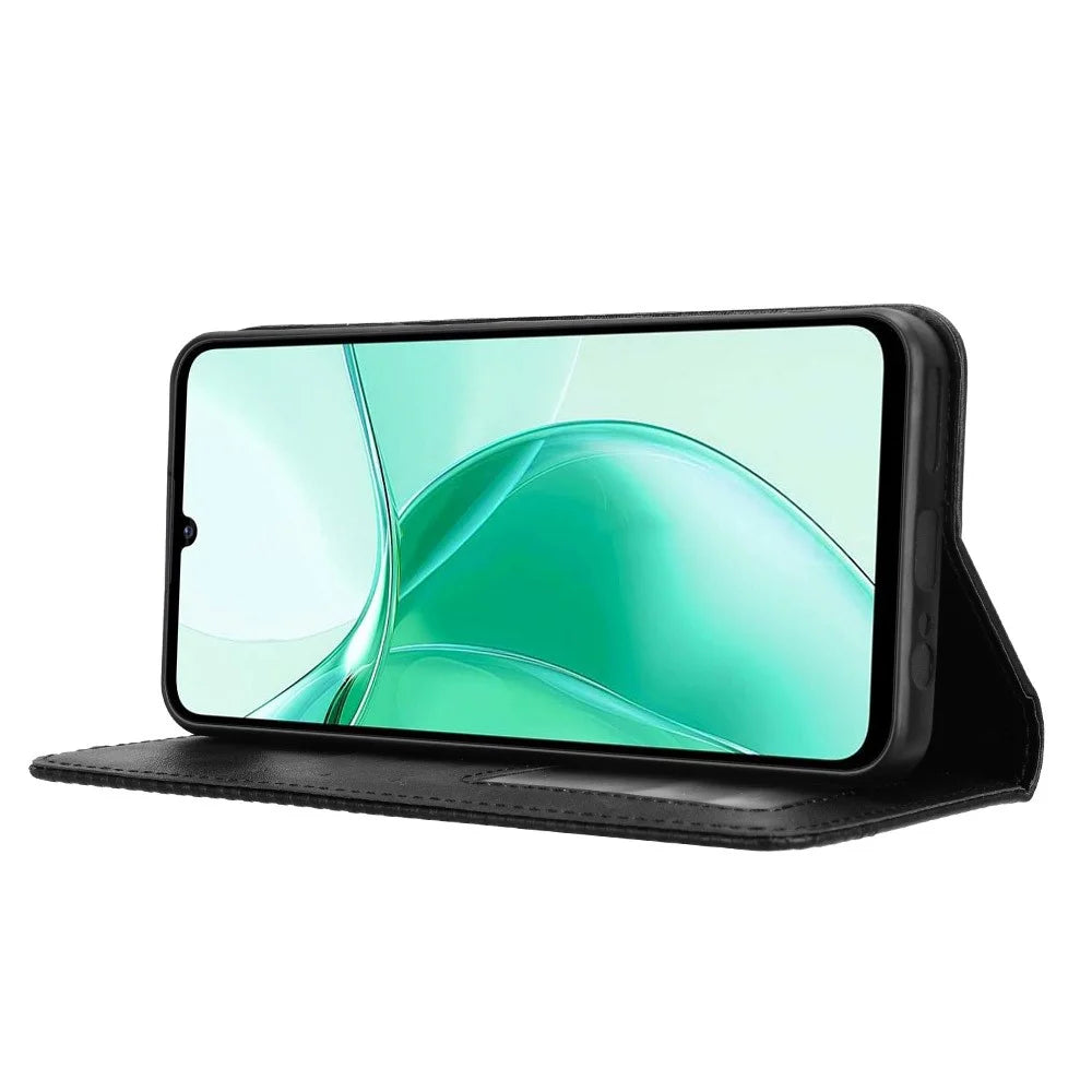 For ZTE Blade A35 / A55 Leather Case Wallet Stand Retro Texture Phone Cover - Black - 3