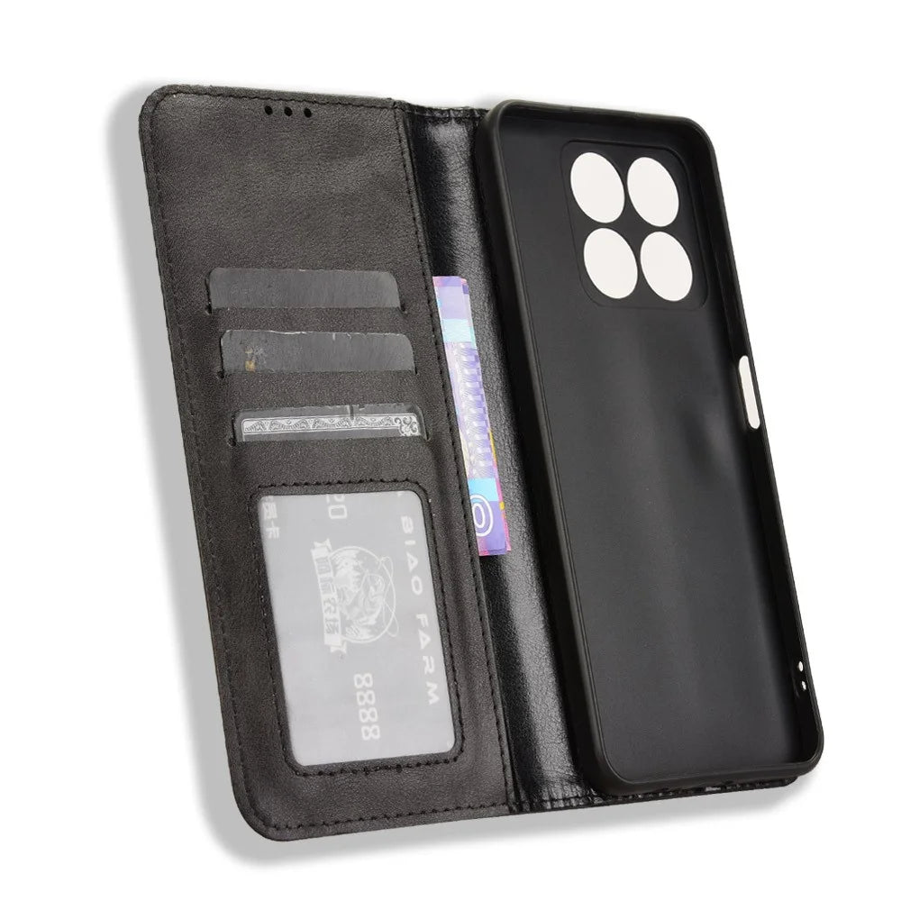 For ZTE Blade A35 / A55 Leather Case Wallet Stand Retro Texture Phone Cover - Black - 5