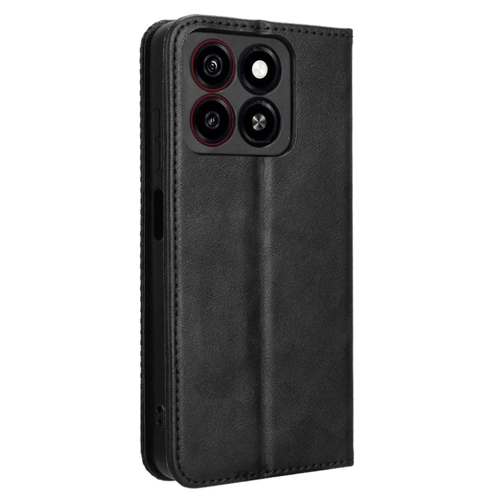 For ZTE Blade A35 / A55 Leather Case Wallet Stand Retro Texture Phone Cover - Black - 7