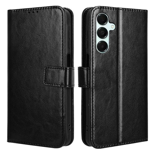 For Samsung Galaxy A16 5G / A16 4G Case Crazy Horse Texture PU Leather Phone Wallet Cover - Black - 1