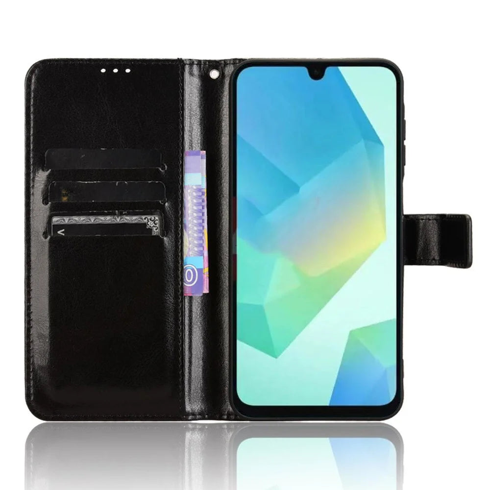 For Samsung Galaxy A16 5G / A16 4G Case Crazy Horse Texture PU Leather Phone Wallet Cover - Black - 2