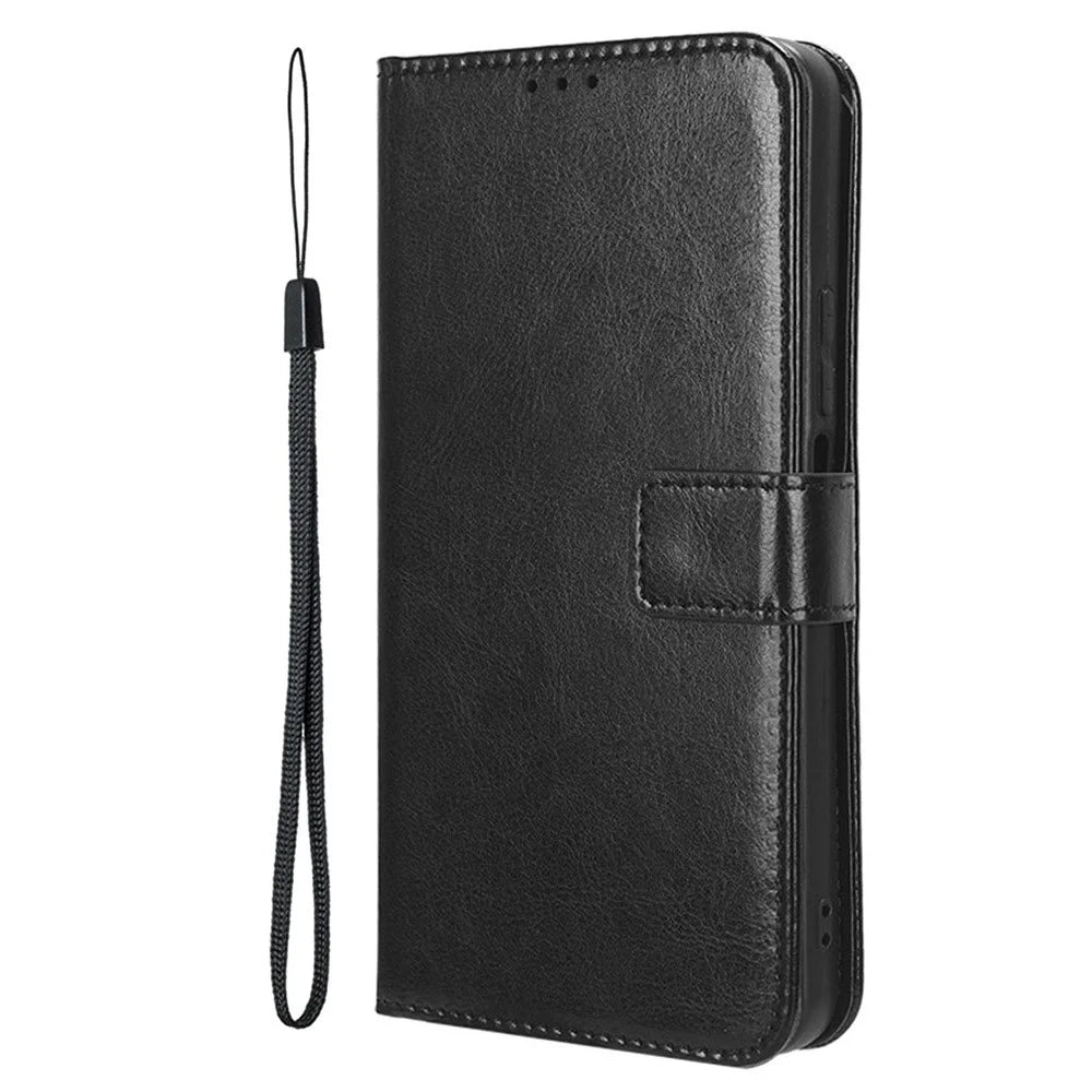 For Samsung Galaxy A16 5G / A16 4G Case Crazy Horse Texture PU Leather Phone Wallet Cover - Black - 5