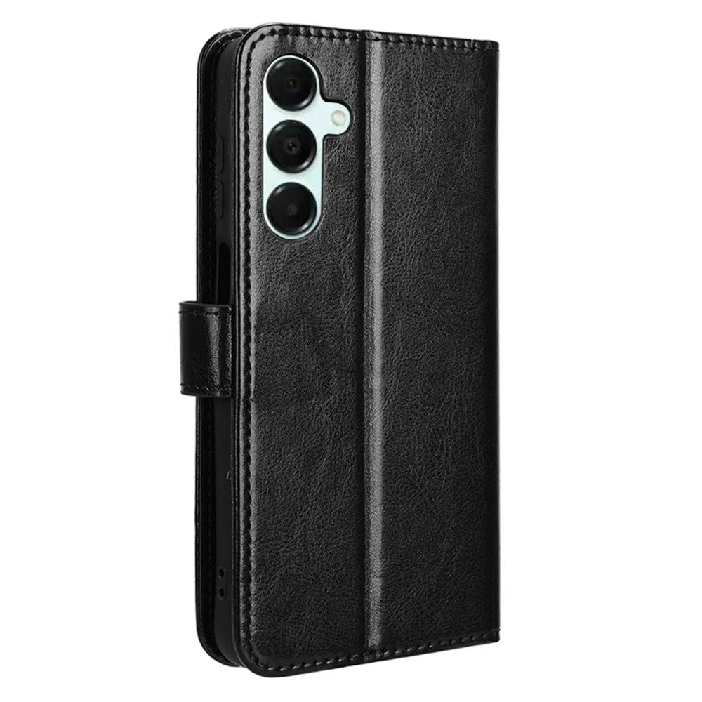 For Samsung Galaxy A16 5G / A16 4G Case Crazy Horse Texture PU Leather Phone Wallet Cover - Black - 6