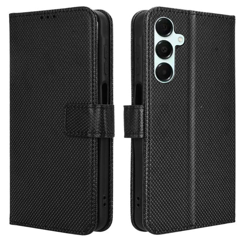 For Samsung Galaxy A16 5G / A16 4G Case PU Leather Diamond Texture Wallet Phone Cover - Black - 1