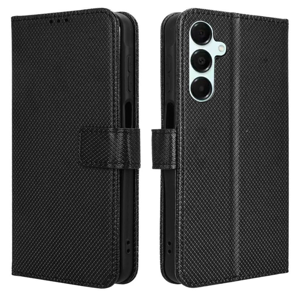 For Samsung Galaxy A16 5G / A16 4G Case PU Leather Diamond Texture Wallet Phone Cover - Black - 1