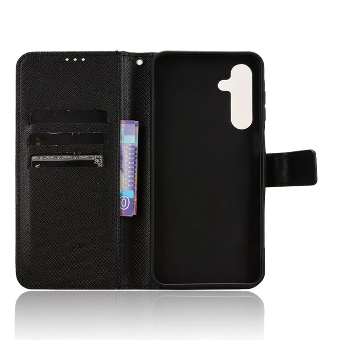 For Samsung Galaxy A16 5G / A16 4G Case PU Leather Diamond Texture Wallet Phone Cover - Black - 4